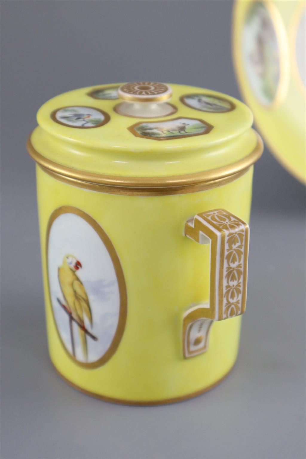 A rare Derby single handled chocolate cup, cover and stand, c.1795-1800, 11 cm high